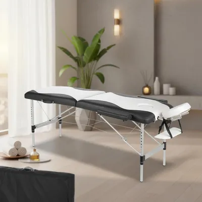Image de Mucola table de massage 2 zones table de massage pliante table cosmétique table de massage table thérapeutique mobile châssis en aluminium - noir / blanc