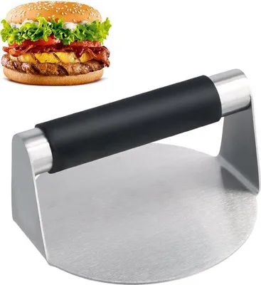 Image de Moule à hamburger professionnel rond - 55 cm - en acier inoxydable 304 antiadhésif - de qualité alimentaire - presse-hamburger durable - barbecue
