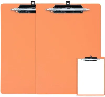 Productafbeelding van Ibenzoa® Klembordset A4 – 2-delig set met pennenhouder en uitschuifbare ophanger, kunststof, oranje, metalen klem voor maximaal 80 vellen, 22,5 x 31,5 x 0,2 cm
