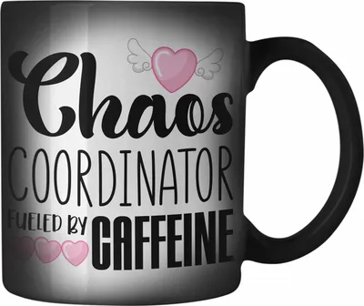 Produktbild von Trendation - Farbwechsel Zauber-Tasse für Chefin Geschenk Chaos Koordinatorin Chefin Geschenkidee Lustige Karabiner Farbwechsel Zauber-Tasse Edelstahl Mama Mutter (Schwarz)