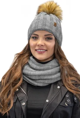Produktbild von Vivisence dame bommel mütze kopfbedeckung winter warm dick gemustert 7019, in eu hergestellt, hellgrau, einheitsgröße