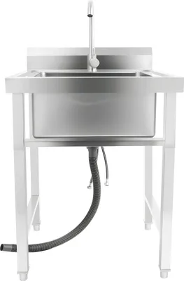 Obrázek produktu pro Samostatně stojící dřez – průmyslový dřez pro kuchyň, bar, umývárnu – nerezová ocel – 93x60x60 cm – otočná baterie o 360° – nosnost 150 kg – stříbrná barva