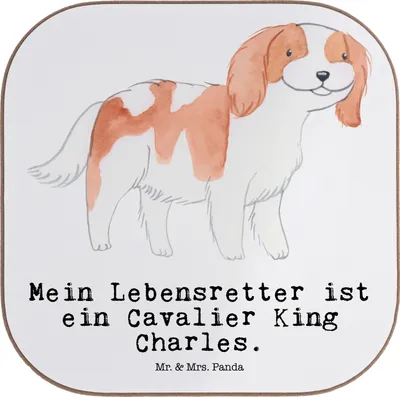 Produktbild von Mr. & Mrs. Panda Untersetzer Glas Cavalier King Charles Spaniel Lebensretter - Weiß - Geschenk, für Gläser, Holzuntersetzer, gläseruntersetzer, Coaster