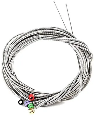 Obrázek produktu pro Elektrické kytarové struny – 5-strunná sada – nerezová ocel – odolné – barevné koncovky – náhradní díly