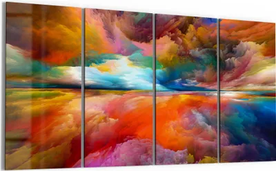 Produktbild von DEQORI Glasbild Echtglas 4x30x60 cm 'Gespiegelte Farbwolken' Wandbilder XXL groß