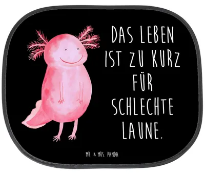 Produktbild von Mr. & Mrs. Panda Auto Sonnenblende Axolotl Glücklich - Schwarz - Geschenk, Lebensfroh, Sonnenschutz, Lurch, gut Gelaunt, Seitenscheibe, saugnapf, Autoscheibe, hitzeschutz