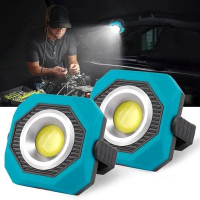 Image de Projecteur LED à 3 modes, recharge USB, support pivotant à 360° et socle magnétique, idéal pour les chantiers, l'éclairage de secours, les réparations et le camping
