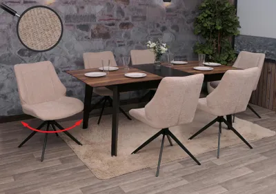 Produktbild von 6er-Set Esszimmerstuhl MCW-O48, Küchenstuhl, drehbar Auto-Return, Stoff/Textil Chenille (320g/m²)   beige