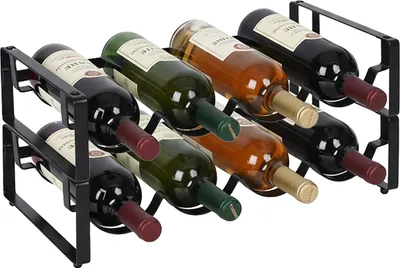 Image de Casier à vin Relaxdays, 8 bouteilles, lot de 2, empilable, dimensions : 9,5 x 40 x 20 cm (H x L x P), pour vins rouges et blancs, casier à bouteilles, noir