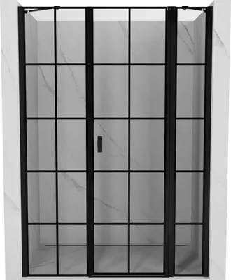 Image de Mexen Mist Pare-douche, porte battante droite 150 cm, grille noire, noir - 8A4-150-001-70-77-P