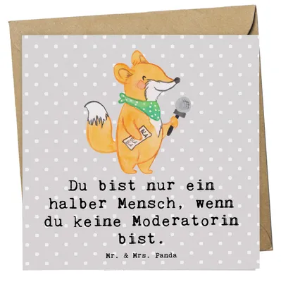 Produktbild von Mr. & Mrs. Panda Klappkarte Moderatorin Herz - Grau Pastell - Geschenk, Grußkarte, Glückwunschkarte, doppelkarte, anlasskarte, faltkarte