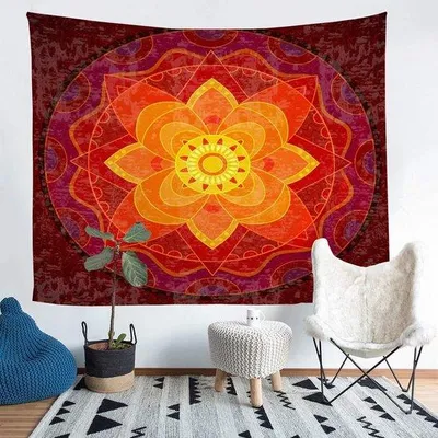 Immagine prodotto di Tappeto da parete boho colorato Unyqoos®, con motivo floreale esotico, realizzato in 100% microfibra, resistente alla luce e facile da pulire – ideale per decorare il soggiorno e la camera da letto