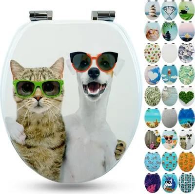 Produktbild von Sanfino® Premium WC Sitz "Cat & Dog" hochwertiger Toilettendeckel mit Absenkautomatik aus Holz, hoher Sitzkomfort & einfache Montage
