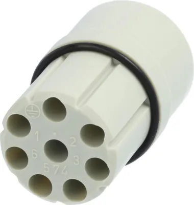 Produktbild von HARTING R15 Crimp-Kontakteinsatz Stift Crimpanschluss, Polzahl 7+PE 250V, 10A, Farbe kieselgrau RAL 7032 - 1 Stück