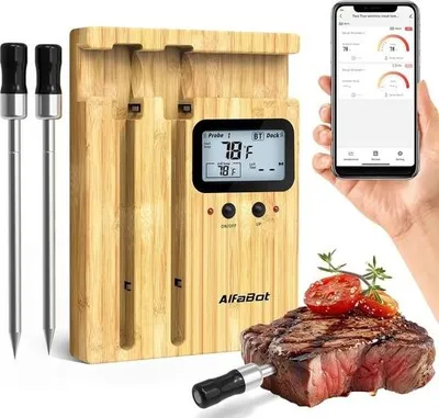 Obrázek produktu pro Bezdrátový teploměr na maso se 2 sondami a ovládáním pomocí aplikace - dosah 150 m přes Bluetooth pro kuchyň a grilování