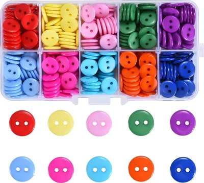 Produktbild von 350stk Farbige Knöpfe Bunte Knöpfe (Dia.11mm,10 Farben) Resinknöpfe für Basteln, Nähen und Handarbeit, DIY-Verarbeitung