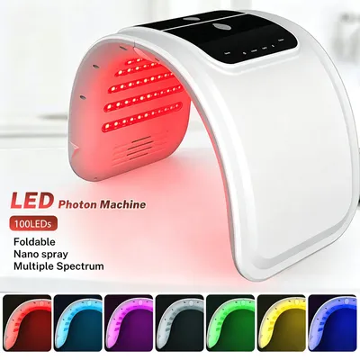Produktbild von 7 Farben LED-Photonentherapie Schönheitsmaske, verstellbar & klappbar, Photon Lichttherapie für Gesichtspflege, Lampe zur Hautverjüngung