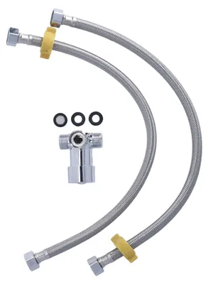 Image de Mitigeur thermostatique à filetage G1/2 en acier inoxydable pour eau chaude et froide, avec double tuyau pourà pédale