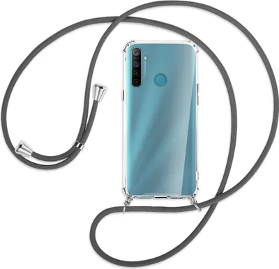 Produktbild von Handykette Backcover-Schutzhülle mit Band (Metall silberfarben) für Realme 5 / 5i - dunkelgrau