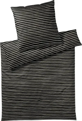 Produktbild von elegante Mako-Satin-Bettwäsche-Garnitur Lines Farbe Schwarz Größe 135x200+80x80