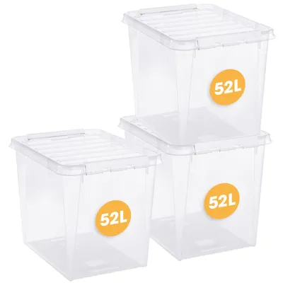 Obrázok produktu pre Sada 3 plastových úložných boxov s vekom, objem 52 litrov, rozmer 50 x 39 x 41 cm, bez obsahu BPA