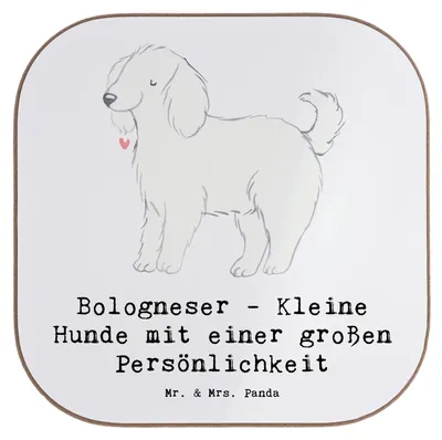 Produktbild von Mr. & Mrs. Panda Untersetzer für Gläser Bologneser Charakterstark - Weiß - Geschenk, gläseruntersetzer, Tassenuntersetzer, Hunderasse, Tischschoner, Hund, Hunde Familien