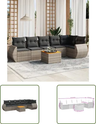 Produktbild von The Living Store 7-tlg. Garten-Sofagarnitur mit Kissen Grau Poly Rattan