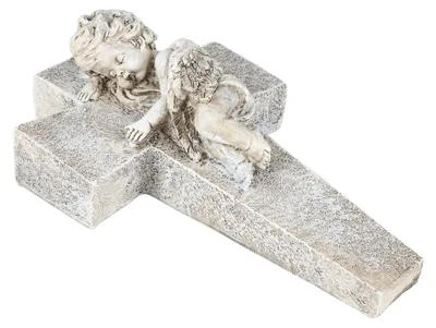 Produktbild von Engel auf Kreuz 24cm Engelsfigur Gartendeko Grabschmuck Schutzengel Dekoengel