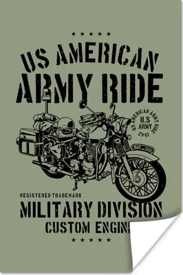 Produktbild von MuchoWow® Poster Mancave - Motorrad - Armee - Vintage 120x180 cm - Kunstposter