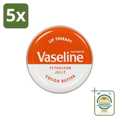 Image de 5 x Baume à lèvres Vaseline Lip Therapy, beurre de cacao, 20 g - Pack de 5