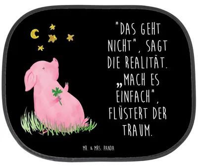 Produktbild von Mr. & Mrs. Panda Sonnenschutz für Autoscheiben Schwein Glück - Schwarz - Geschenk, Auto Fenster, Motivation, Träume, Glücksbringer, seitenscheiben, Seitenscheibe, Sterne