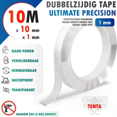 Productafbeelding van Dubbelzijdig Tape 10m x 10mm x 1mm - TENTA Ultimate Precision