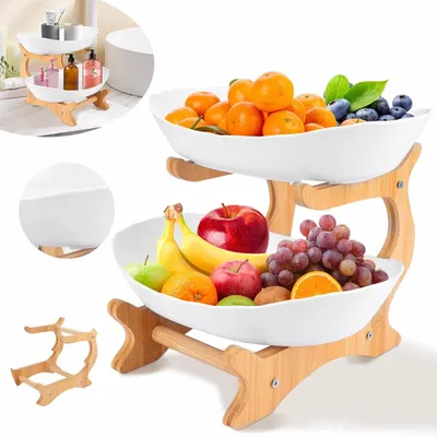 Produktbild von Etagere 2 Etagen, Obstschale 2 Stöckig Aus Kunststoff, Servierteller Für Obst, Kuchen, Süßigkeiten
