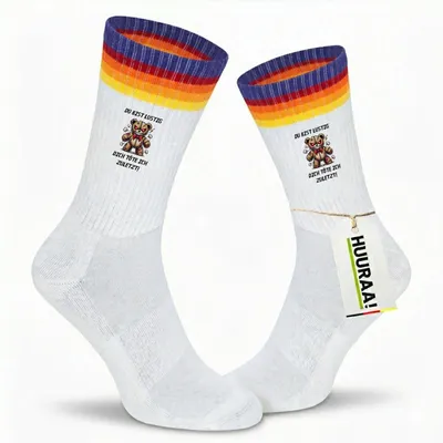 Produktbild von Huuraa Uni Socken Du bist lustig dich töte ich zuletzt Monster Teddy 42/46 Rainbow Baumwolle Tennissocken Geschenkidee