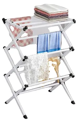 Immagine prodotto di Porta abiti, struttura in metallo, 165 x 63 x 102 cm, adatto per interni ed esterni, design a 3 livelli, ampia capacità di asciugatura