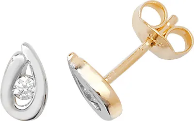 Produktbild von Wunderschöne 9 Karat (375) Bicolor Gold Damen - Paar Ohrstecker mit Zirkonia - 8mm*5mm; TRS1805