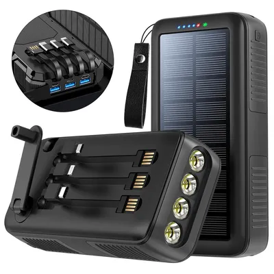 Produktbild von Solar Powerbank 20000mAh mit Kurbel LED Taschenlampe Dual USB Ausgänge Schnellladung Outdoor Power Bank