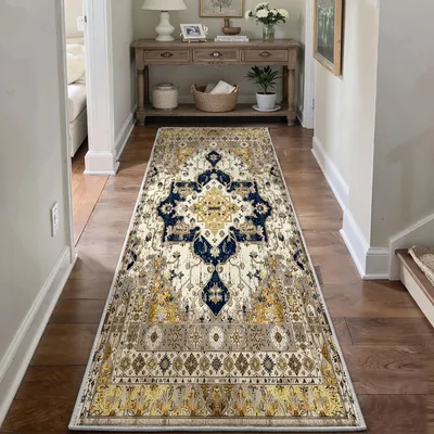 Obrázek produktu pro Omgoods - Vintage koberec do chodby, 80x300 cm - Prachable a s protiskluzovou úpravou, vhodný do obývacího pokoje a kuchyně
