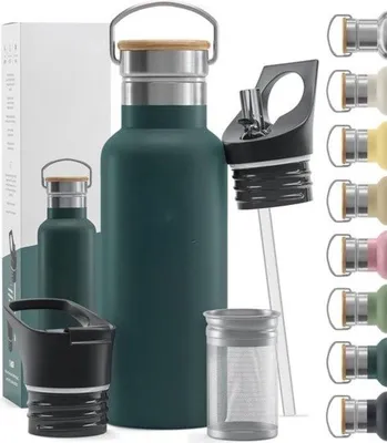 Obrázek produktu pro Termo láhev s brčkem (3 otvory) – nepoškozená – 1 litr/500 ml – vakuově izolovaná láhev na vodu – pro sport, fitness, cyklistiku – dětská láhev na vodu