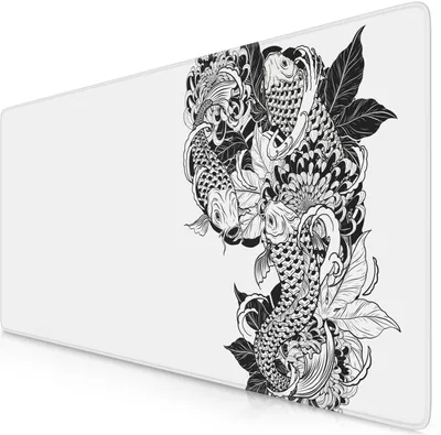 Obrázok produktu pre Titanwolf Herná podložka pod myš XXL, 900 x 400 x 3 mm, podložka na stôl, umývateľná, protišmyková zadná strana, rýchlosť a presnosť, Koi Tattoo 3 White