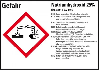 Produktbild von Dreifke® Aufkleber I GHS-Etikett Natriumhydroxid 25%, GefStoffV/GHS/CLP, Foli...