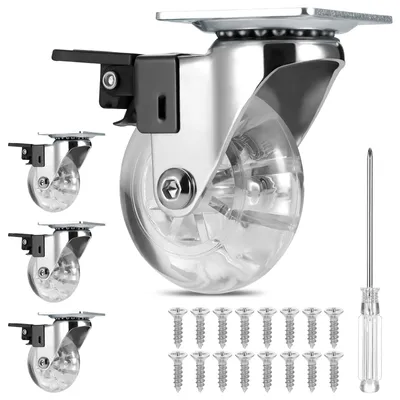 Productafbeelding van Meubelwielen 50 mm - Zware Wielen - Remwielen - Montageplaat - Set van 4 - Tot 160 kg Belastbaar - Rolwielen
