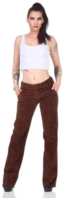 Produktbild von Damen Cordhose Hosen Hüfthose Vintage Baggy Schlaghose Weites Bein Bootcut Braun S