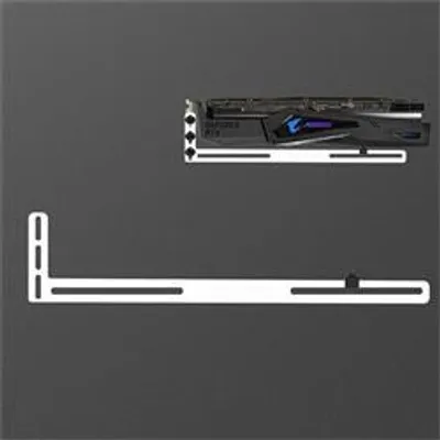 A computer graphics card support bracket and a graphics card.