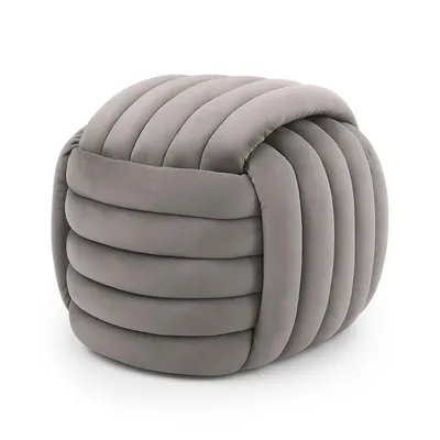 Produktbild von Geflochtener Samt-Pouf 53 cm NILO Hellgrau