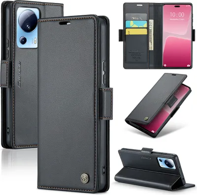 Image de Xiaomi 13 Lite Case, RFID Blocking Card, Advanced Flip Leather Case with Stand Function pour Xiaomi 13 Lite noir