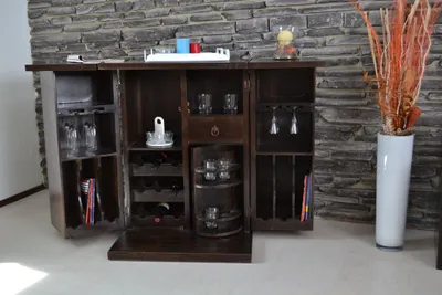 Produktbild von Barschrank Mexico Bar 'Profi' Massivholz Kolonialstil mit drehbarem Geheimfach, Bartresenfunktion 69x99x63 (BxHxT)