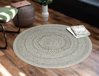 Produktbild von In- & Outdoor Teppich Rund FINN Creme/Olivgrün, Ø120 cm