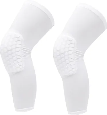 Produktbild von 2 Stück Kniebandage Unisex Verlängerte Anti-Kollisions-Kompressions-Kniebandage für Basketball Weiß L Für eine Körpergröße von 175–185 cm