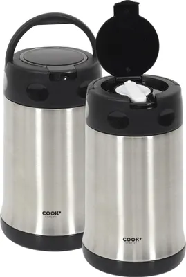 Produktbild von "OTIX Thermosflasche 2 Stücke Suppenthermosbecher Thermobecher mit Löffel Reisebecher 500 ml Schwarz Stahl"